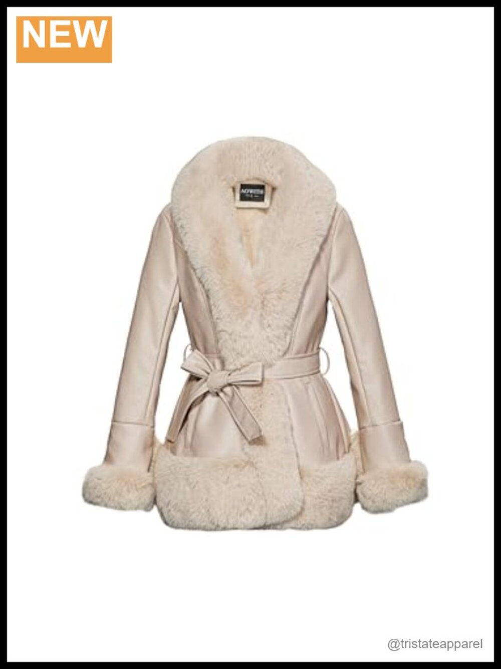 Women's Faux Fur Collar Faux Leather Jacket Long Sleeve Coat with Belt